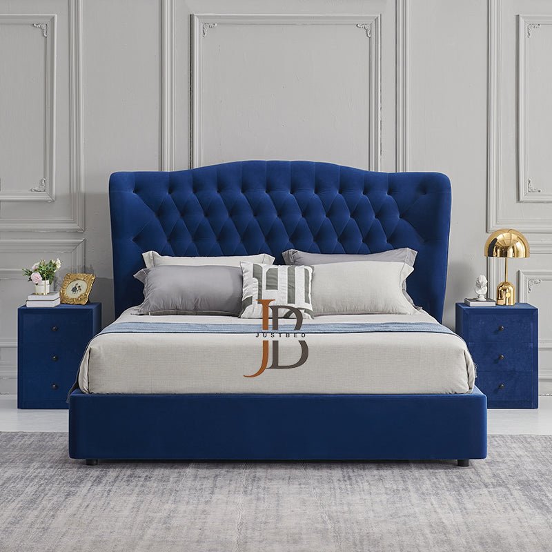 Analogo Wingback Bed With High Floor Standing Headboard - JustBed