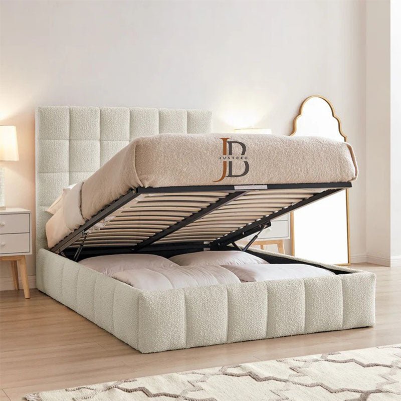 Argos Ottoman Gas Lift Bed Frame in Boucle Fabric - JustBed