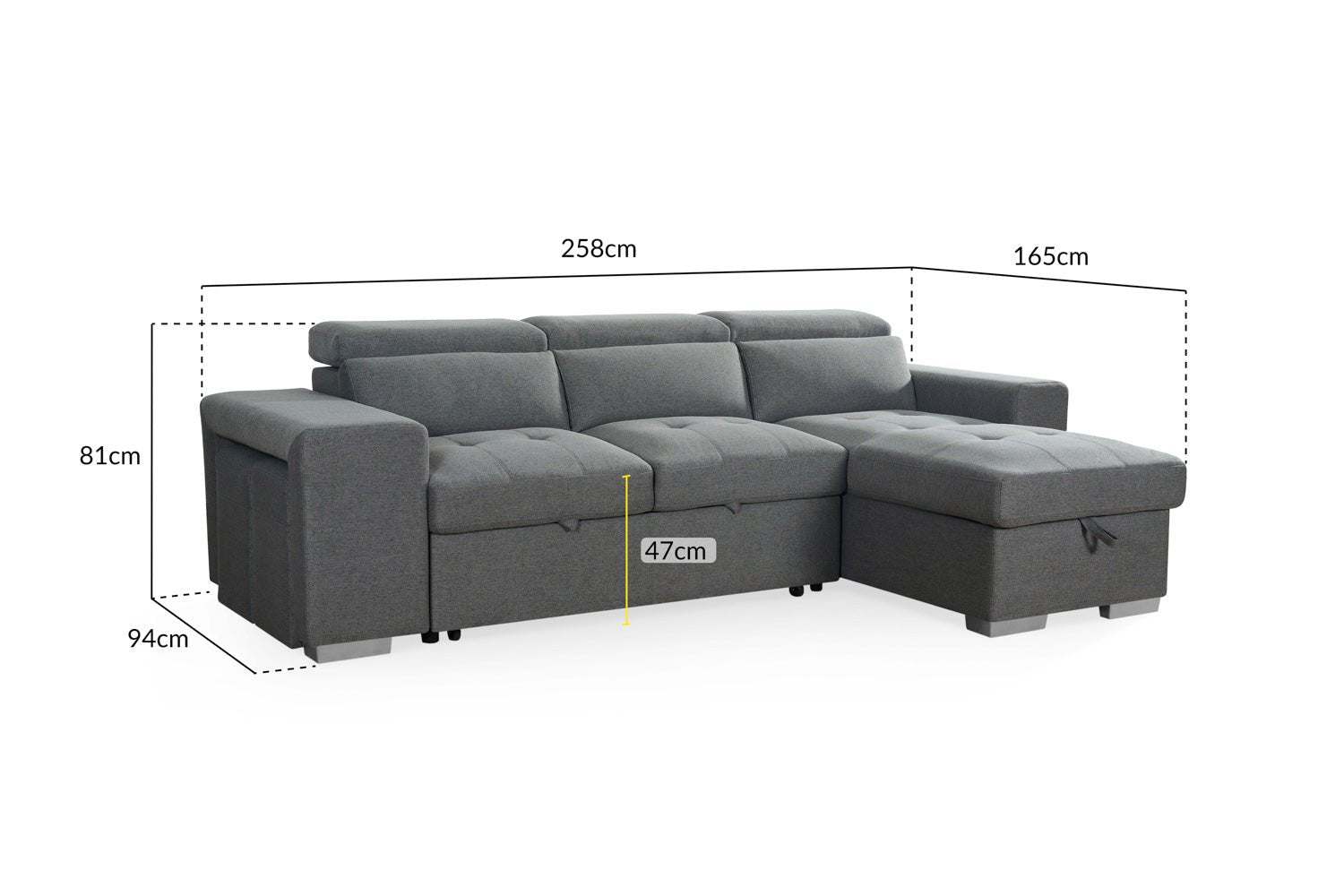 Artemis Universal Corner Sofabed In Grey - JustBed