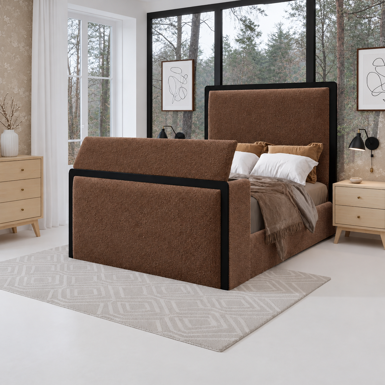 Nora Plain TV Bed With Black Border With Storage Option