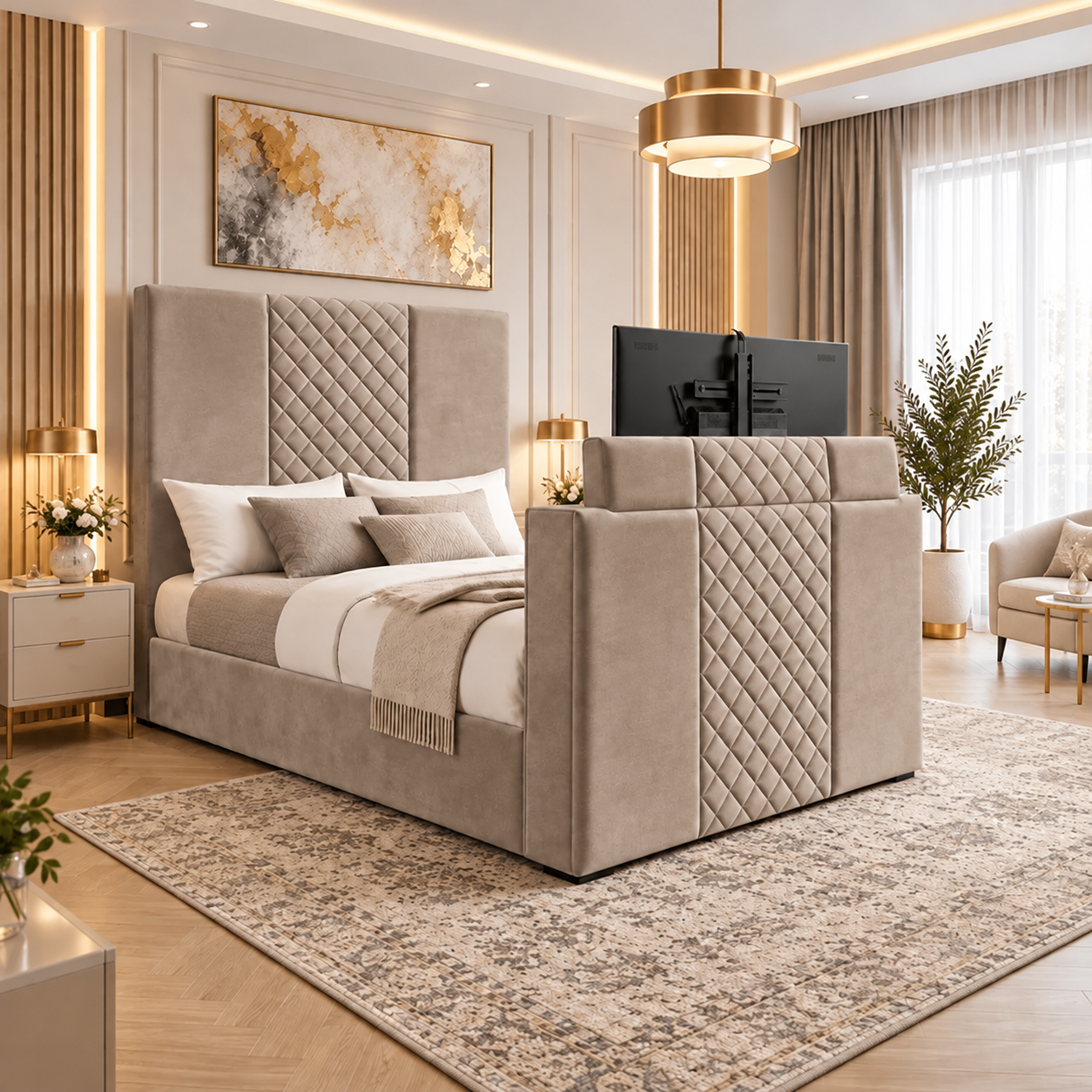 Zenvaro Diamond Panel TV Bed Frame