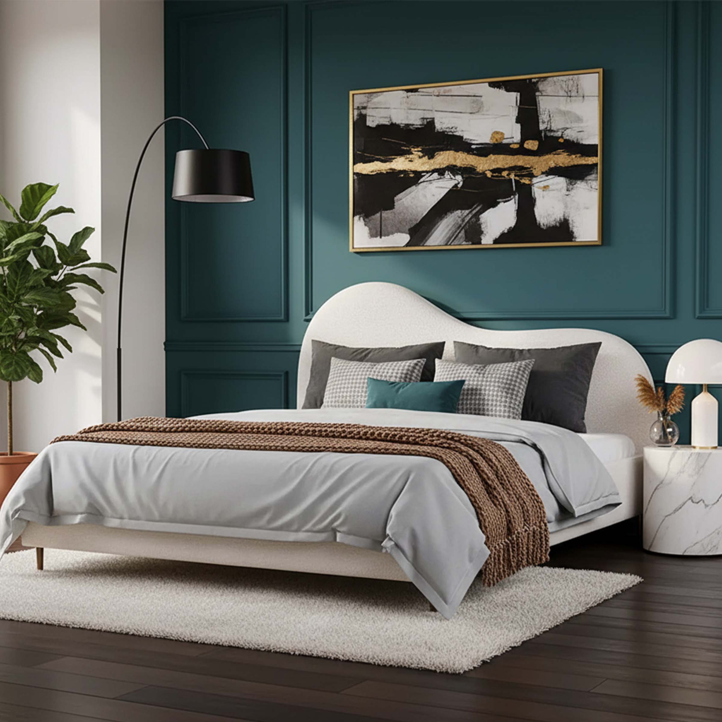 Myra Luxury Bed in Plush Velvet Fabric with Stylish Headboard