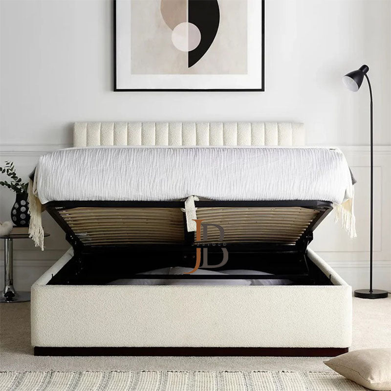 Anna Ottoman Cream Boucle Bed With Ottoman Storage