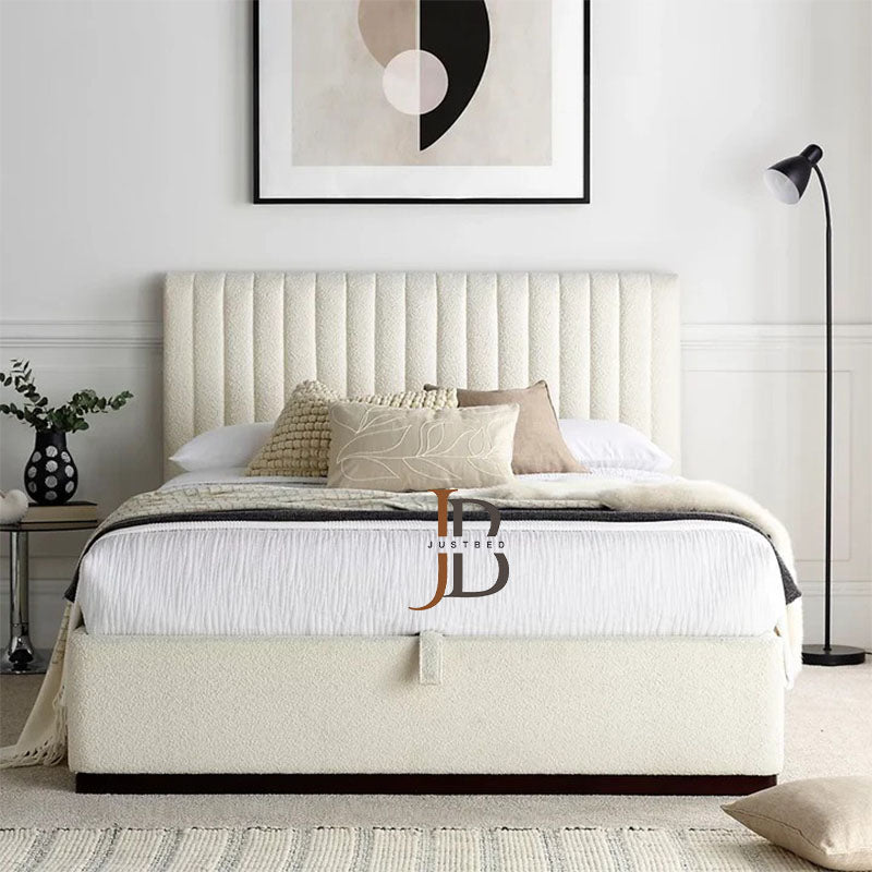 Anna Ottoman Cream Boucle Bed With Ottoman Storage
