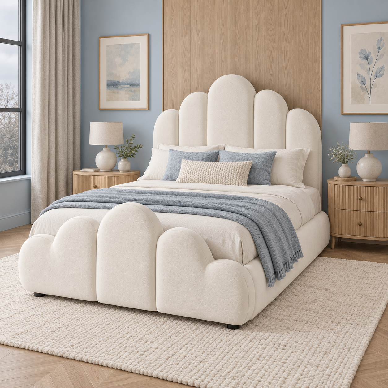 Jerssie Scalloped Headboard Boucle Bed Frame