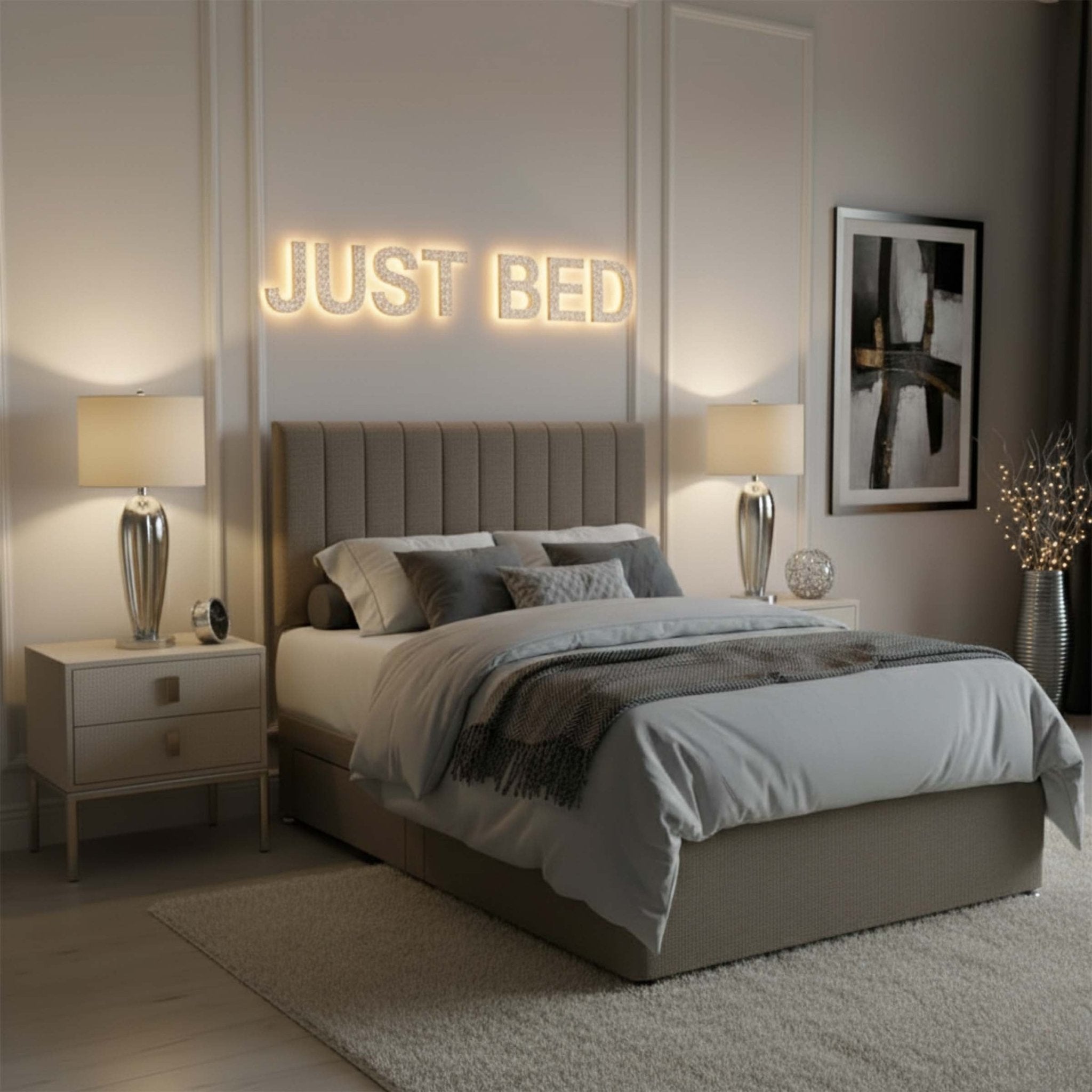 Candice Divan Bed frame With Nine Vertical Panel Headboard - JustBed