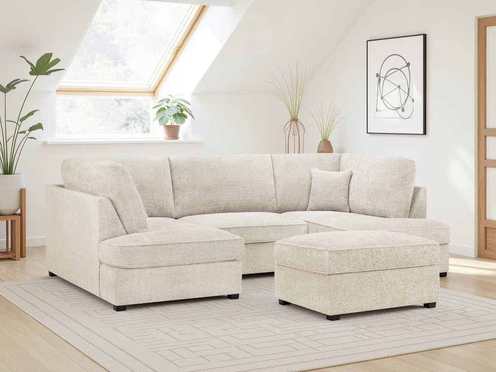 Carnaby U Shape Boucle Corner Sofa In Beige