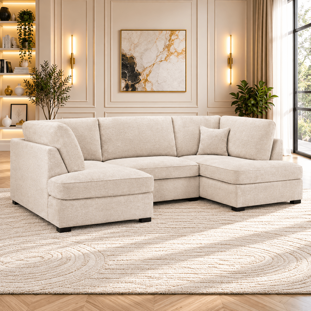 Carnaby U Shape Boucle Corner Sofa In Beige - JustBed