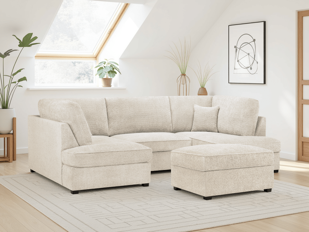 Carnaby U Shape Boucle Corner Sofa In Beige - JustBed