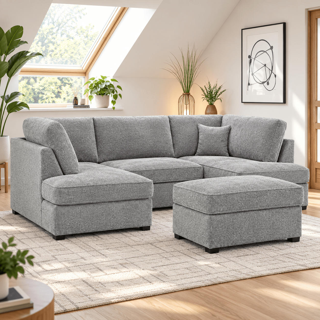 Carnaby U Shape Boucle Corner Sofa in Grey - JustBed