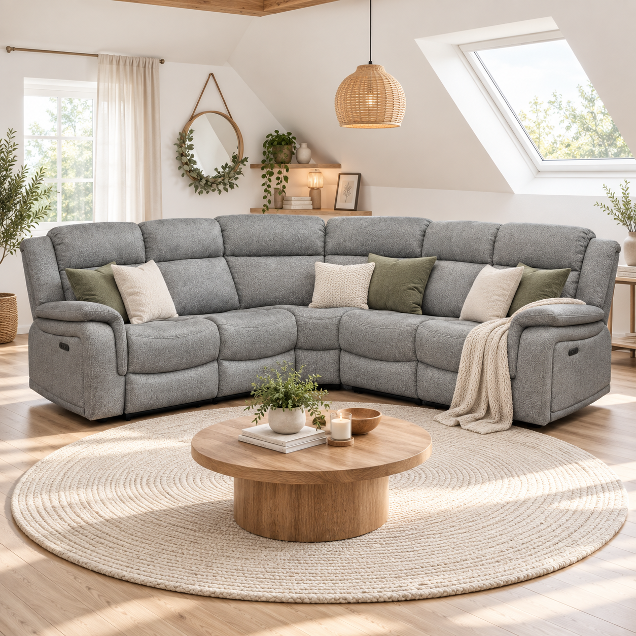 Linden Large Recliner Electric Corner Sofa In Grey