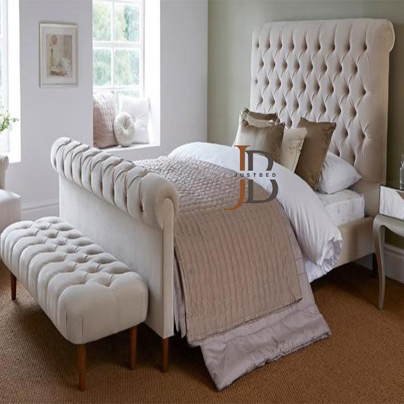 Cielo Cream Sleigh bed in Naples Fabric