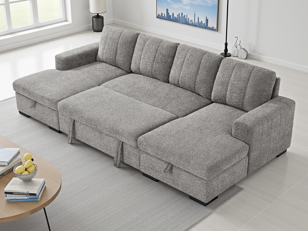 Como U Shape Corner Sofa Bed in Grey - JustBed