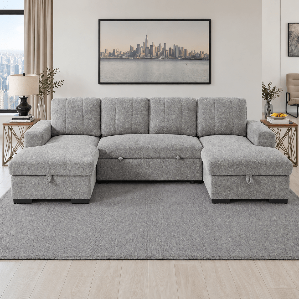Como U Shape Corner Sofa Bed in Grey - JustBed