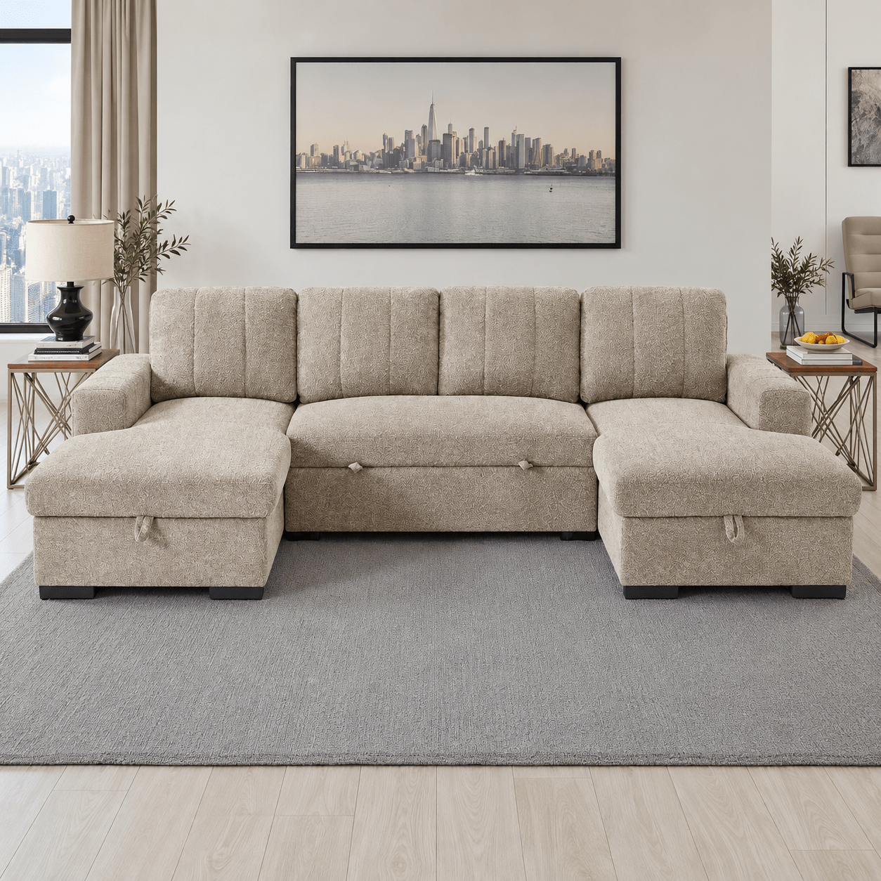 Como U Shaped Sofa Bed in Beige - JustBed