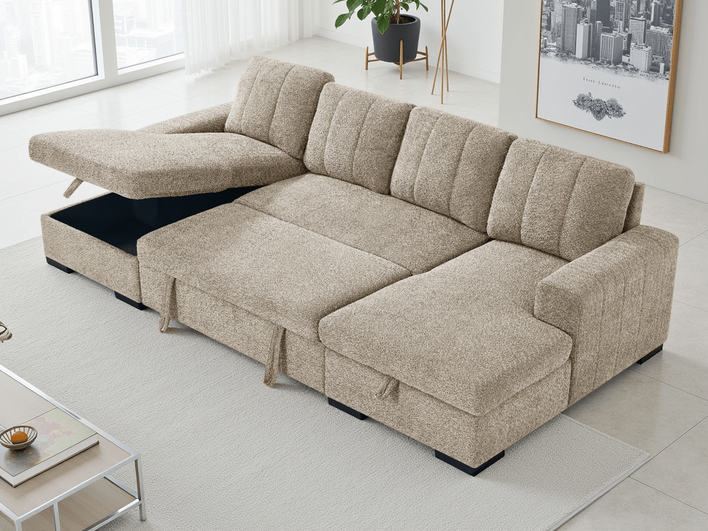 Como U Shaped Sofa Bed in Beige - JustBed