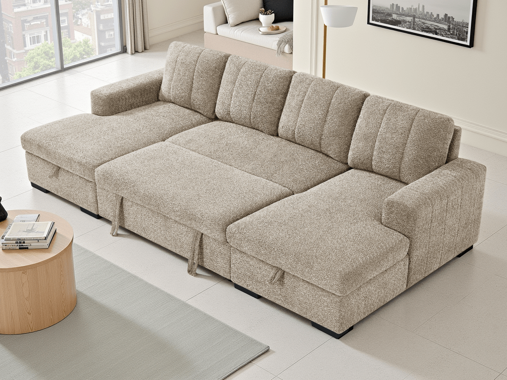 Como U Shaped Sofa Bed in Beige - JustBed