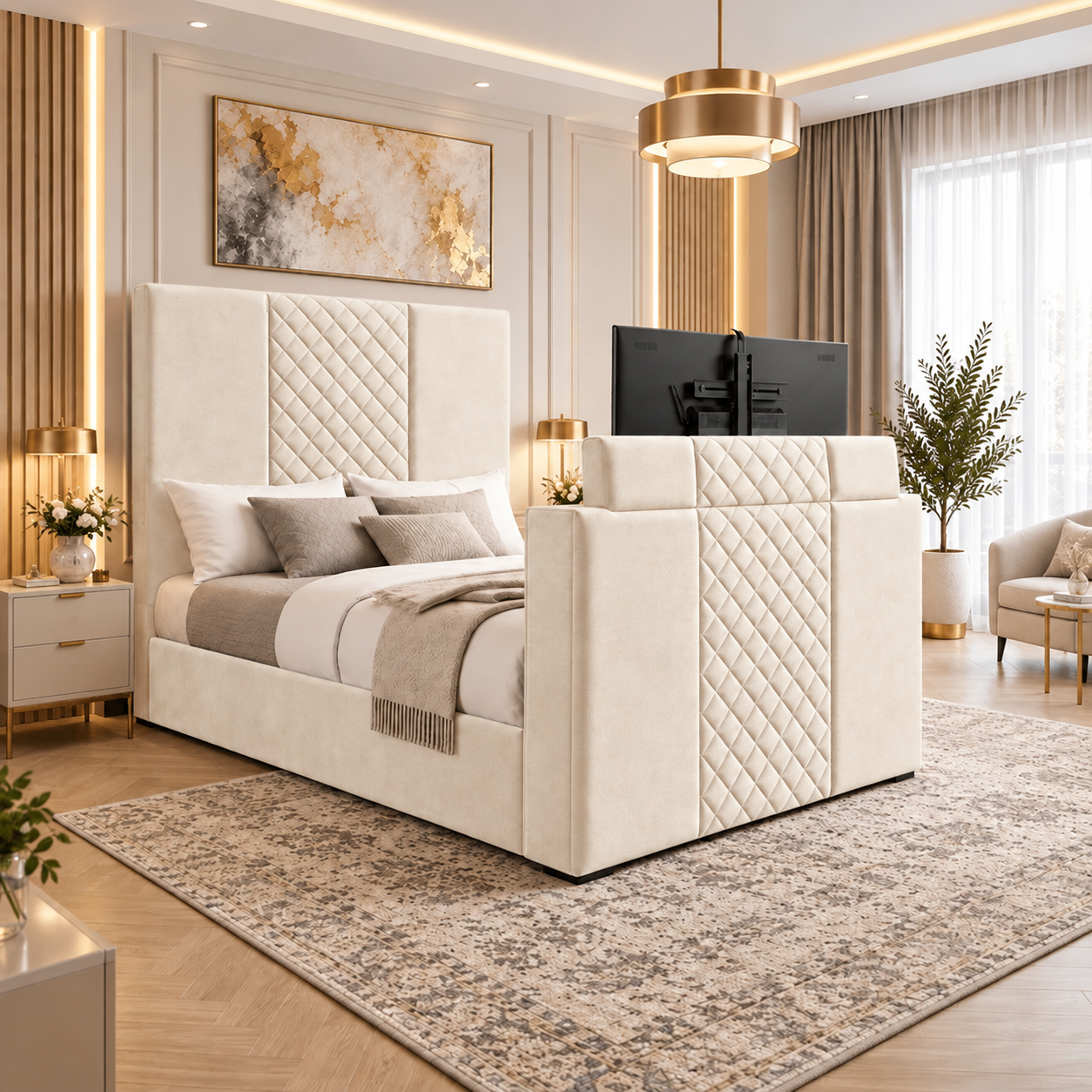 Zenvaro Diamond Panel TV Bed Frame