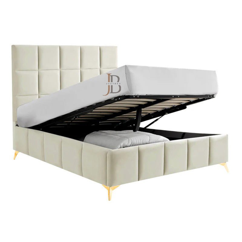 Darwin Cubed Upholstered Bed Frame With Gas Lift Storage - JustBed
