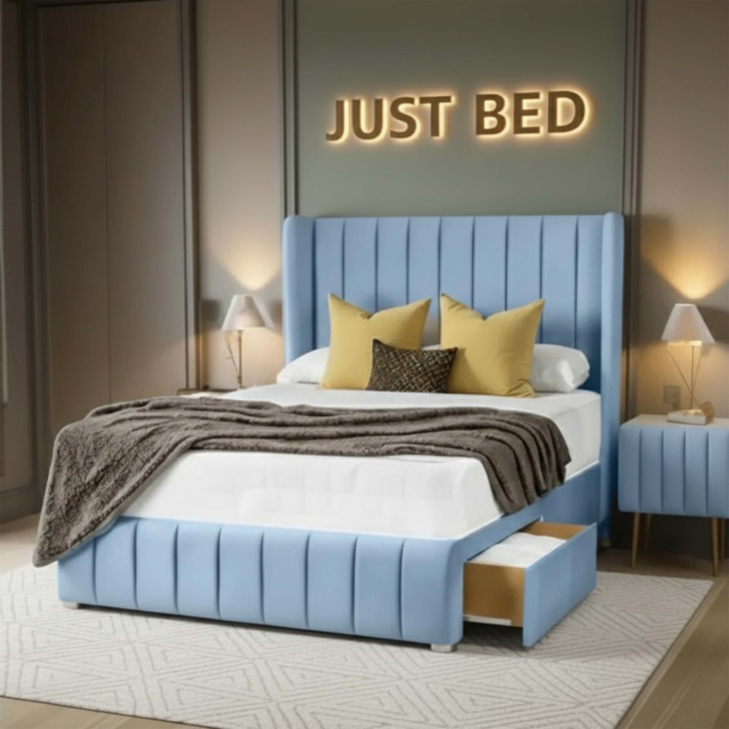 Jade Panel Wingback Divan Bed