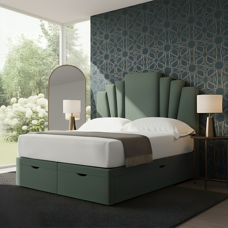 Sylvester Divan Ottoman Bed Frame With Art Deco Headboard