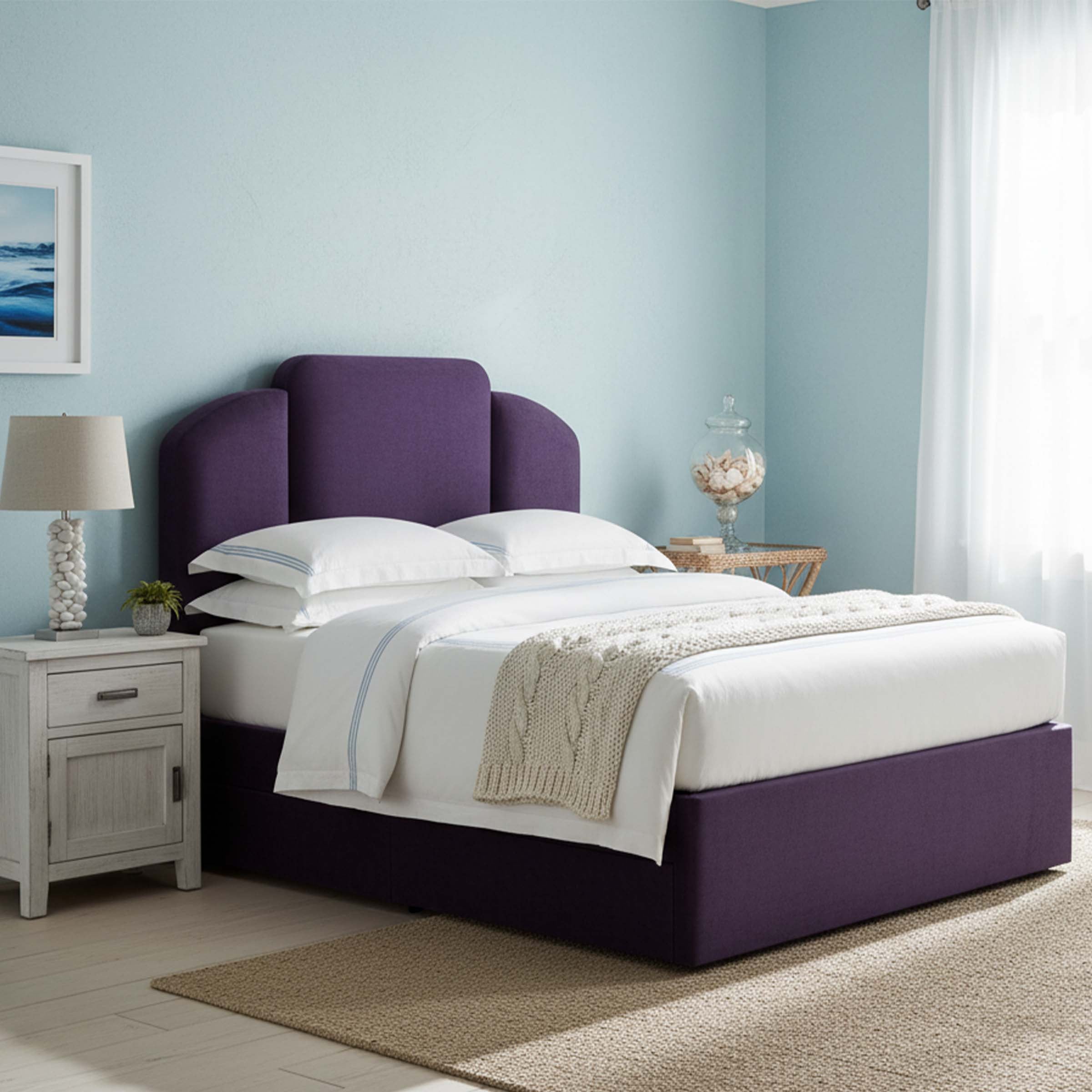 Devis Ottoman Bed Frame in Plush Velvet With Art Deco Headboard