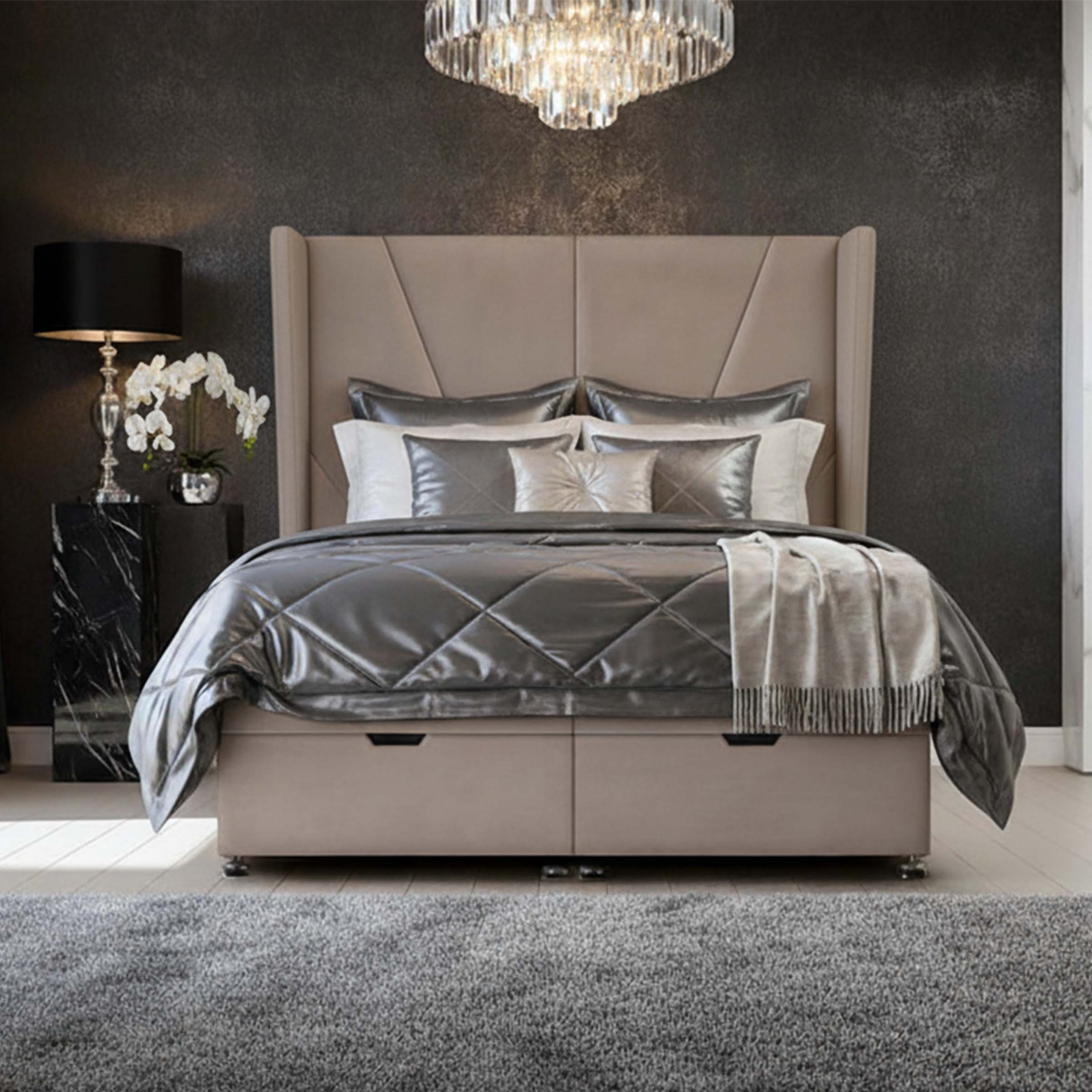 Elmo Divan Ottoman Bed Frame With Winged Headbaord