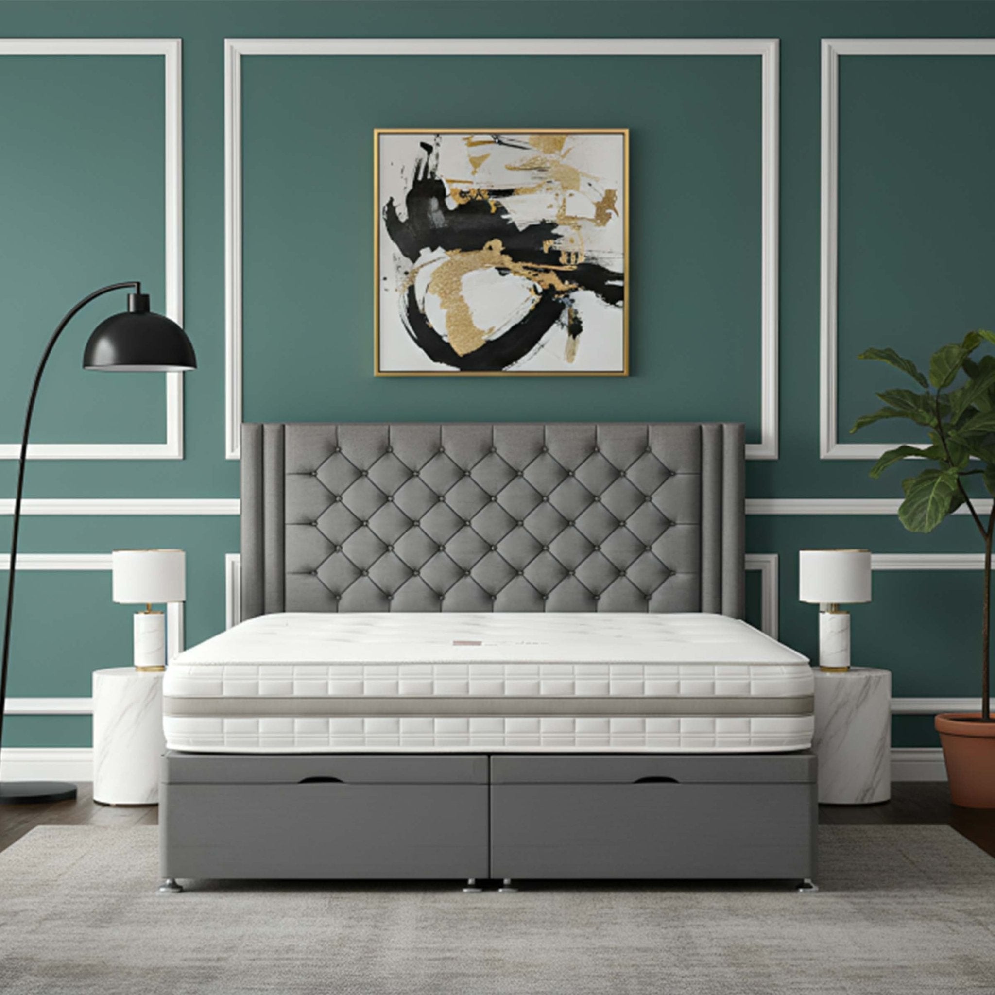 Dundy Divan Ottoman Bed Frame in Grey Plush Velvet - JustBed