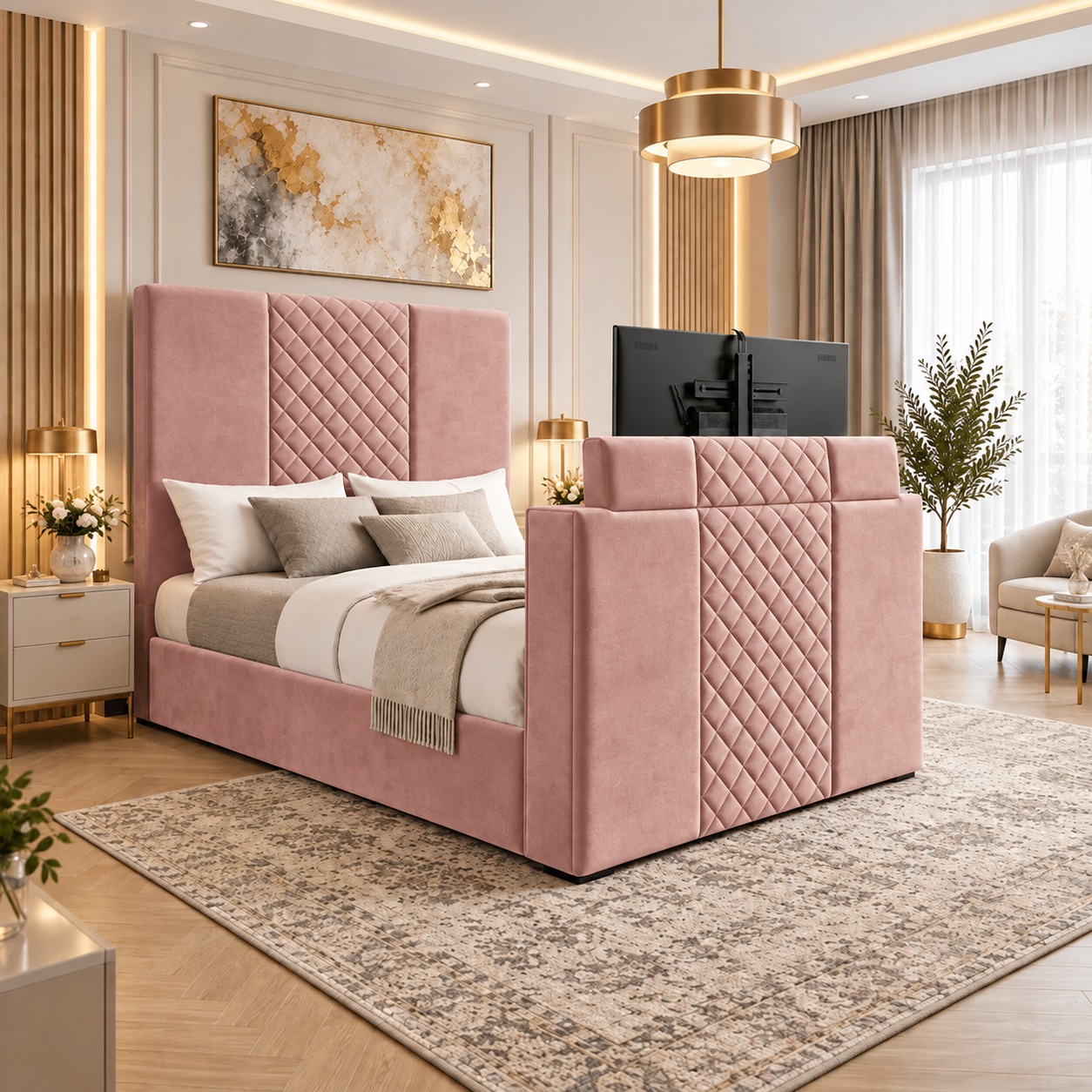 Zenvaro Diamond Panel TV Bed Frame