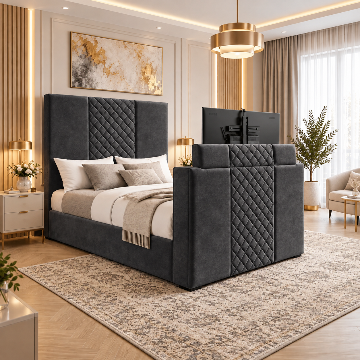 Zenvaro Diamond Panel TV Bed Frame