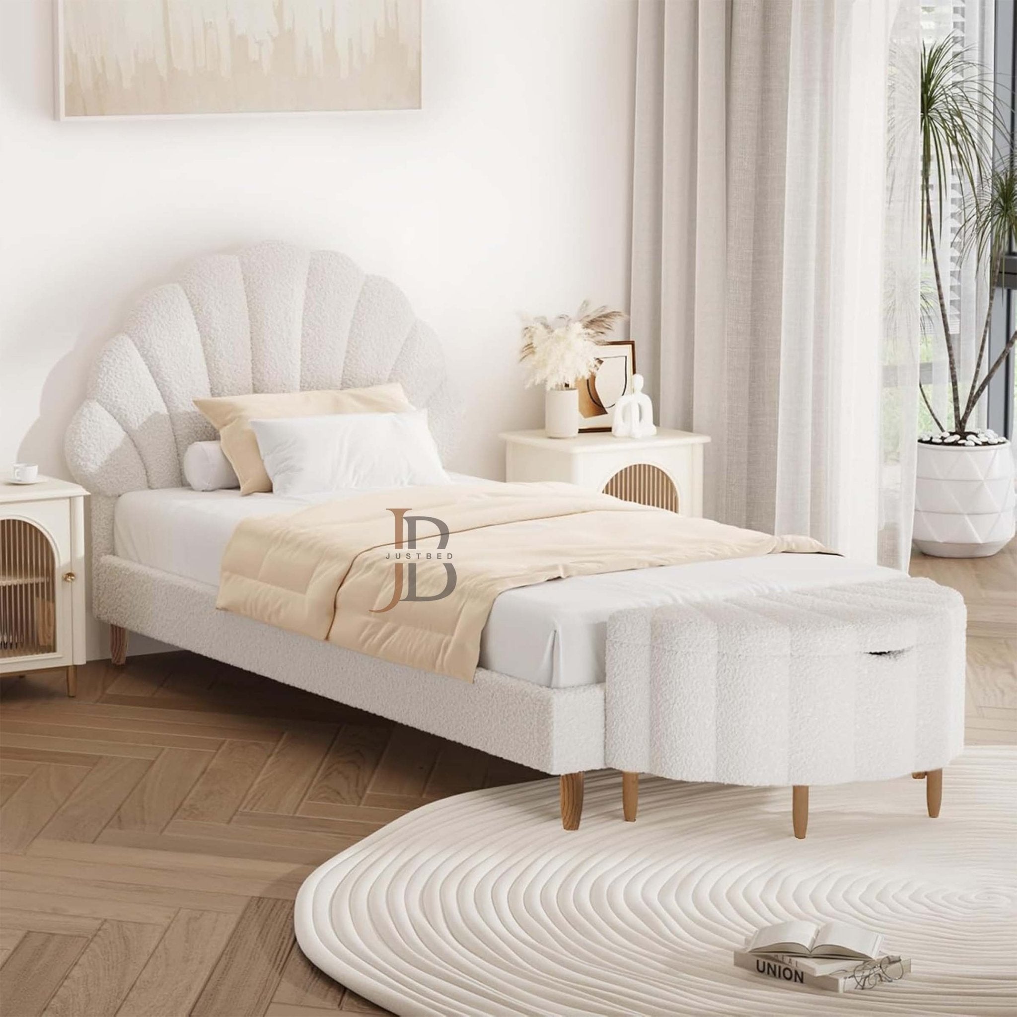 Fuzzle Kids Bed in Boucle Fabric with Stylish Headboard - JustBed
