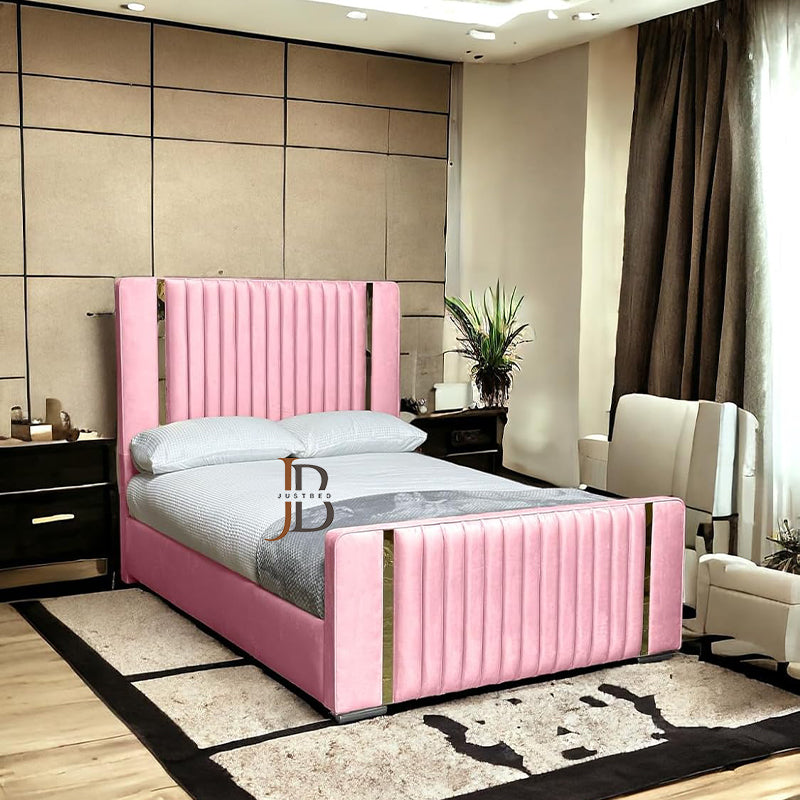 Rupert Paneled Upholstered Bed With Golden Stripe