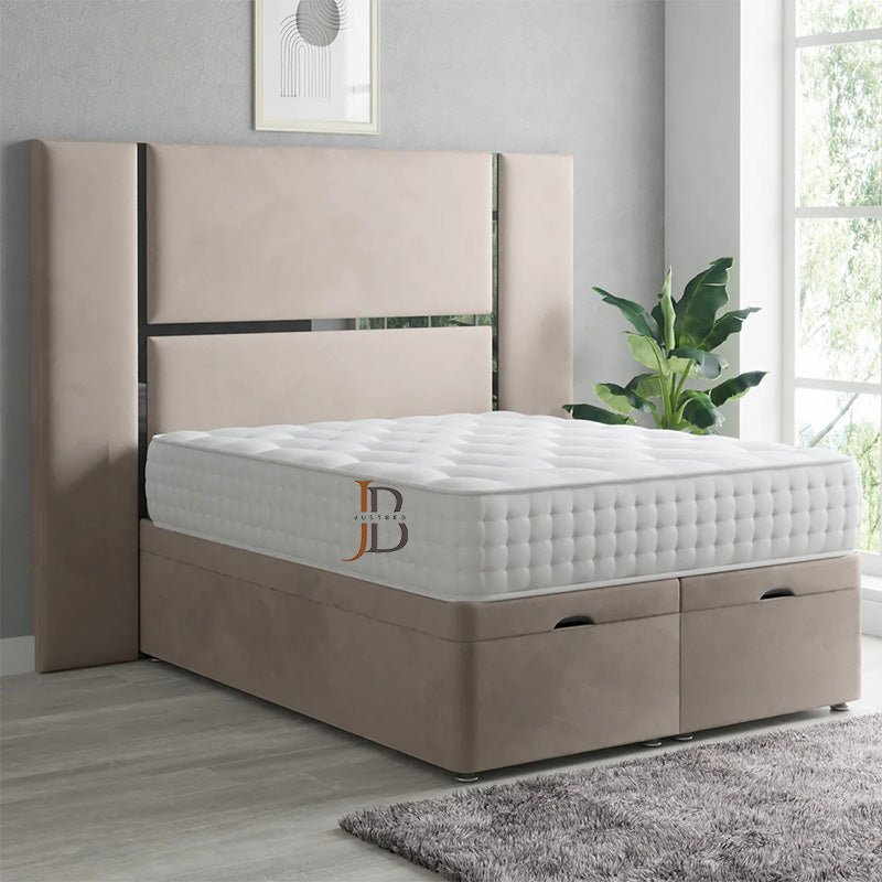 Grand Upholstered Divan Ottoman Bed With Extended Headboard - JustBed