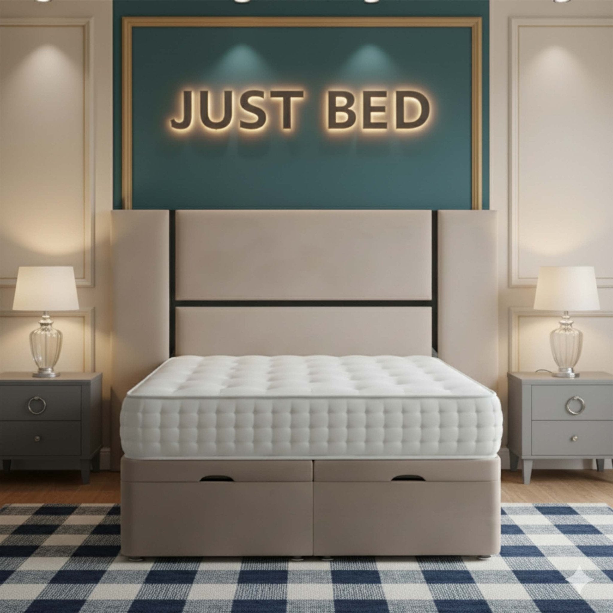 Grand Upholstered Divan Ottoman Bed With Extended Headboard - JustBed