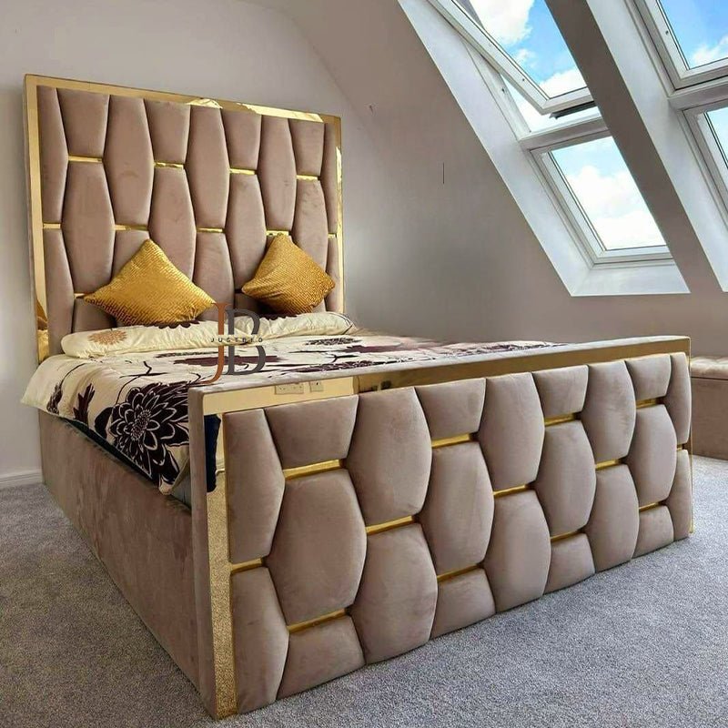 Hexagold Stripe Luxury Bed Frame - JustBed
