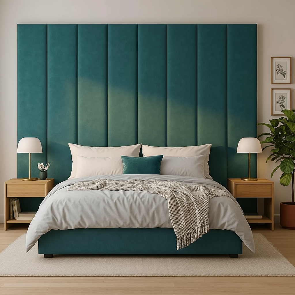 Aluxo Panel Bed with high and wide Headboard in Plush Velvet