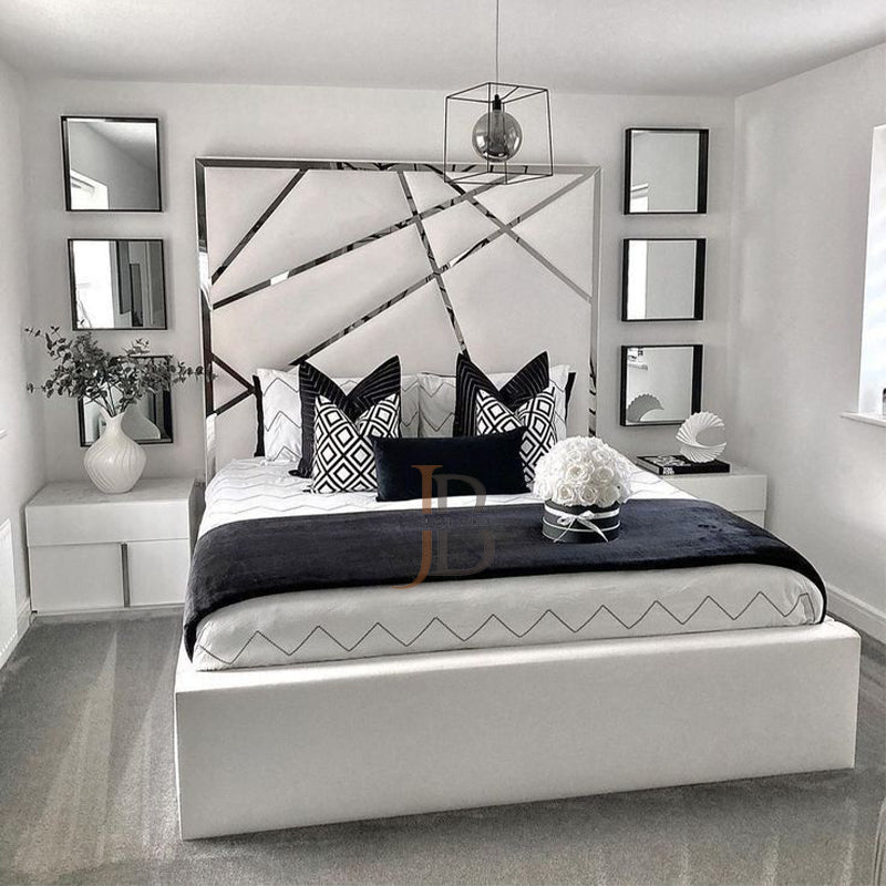 Montana Luxury Upholstered Bed With Silver Stripes