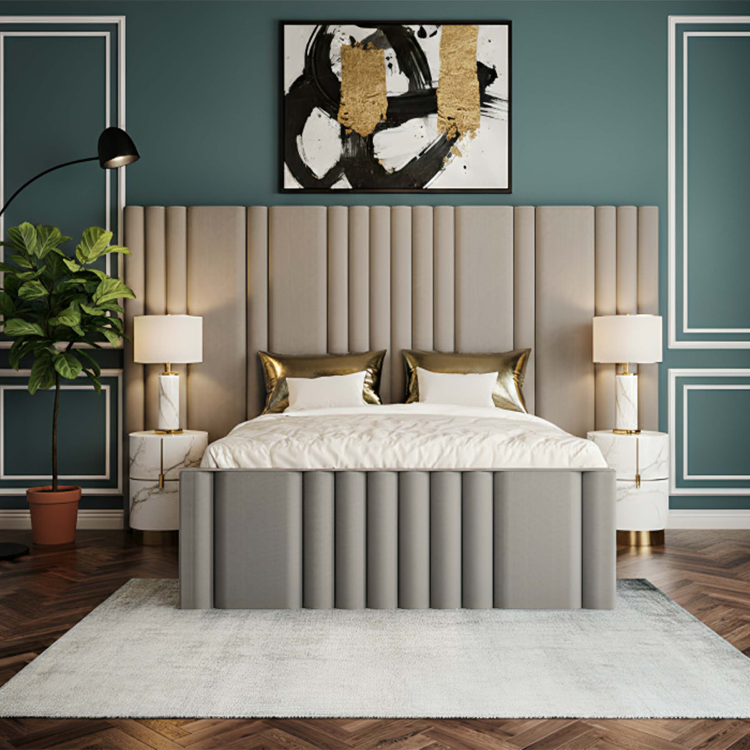 Swagger Linestyle Upholstered Bed Frame with Wide Headboard