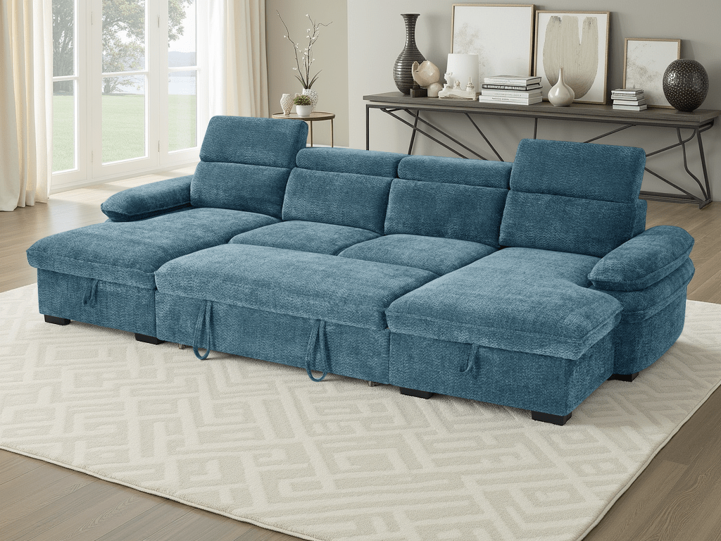 Hudson U Shape Corner Sofa Bed in Blue - JustBed