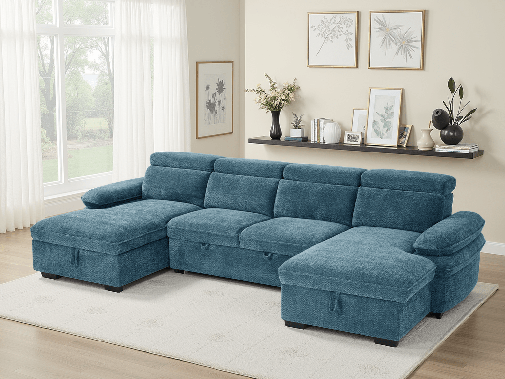 Hudson U Shape Corner Sofa Bed in Blue - JustBed