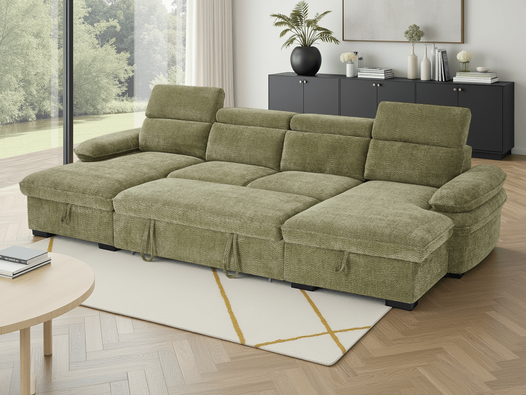 Hudson U Shape Corner Sofabed in Green - JustBed