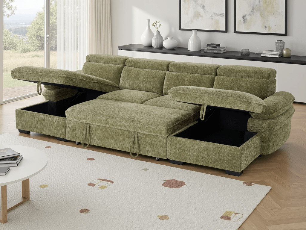 Hudson U Shape Corner Sofabed in Green - JustBed