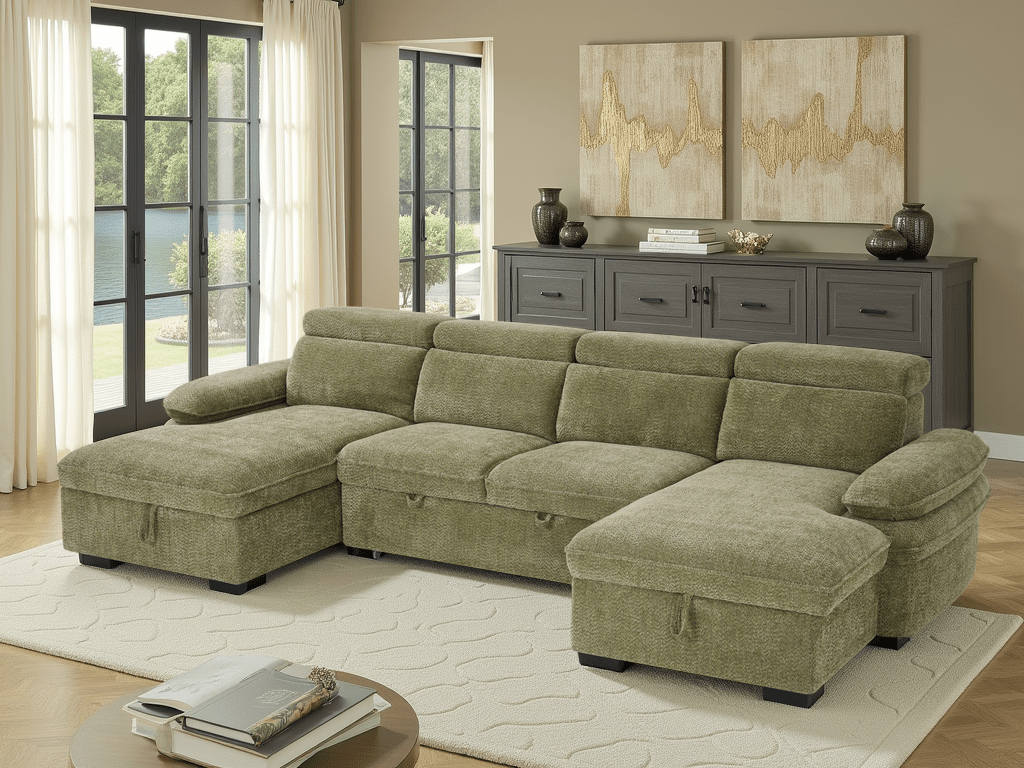 Hudson U Shape Corner Sofabed in Green - JustBed