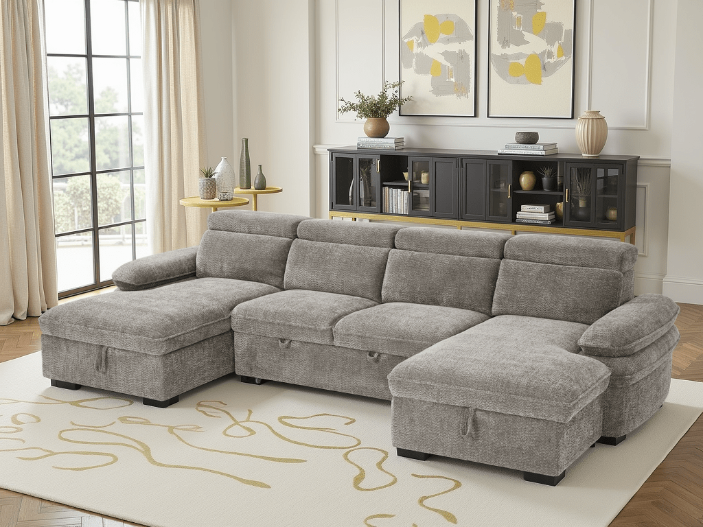 Hudson U Shape Corner Sofabed In Grey - JustBed
