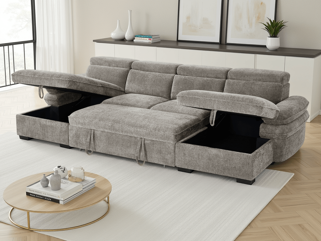 Hudson U Shape Corner Sofabed In Grey - JustBed
