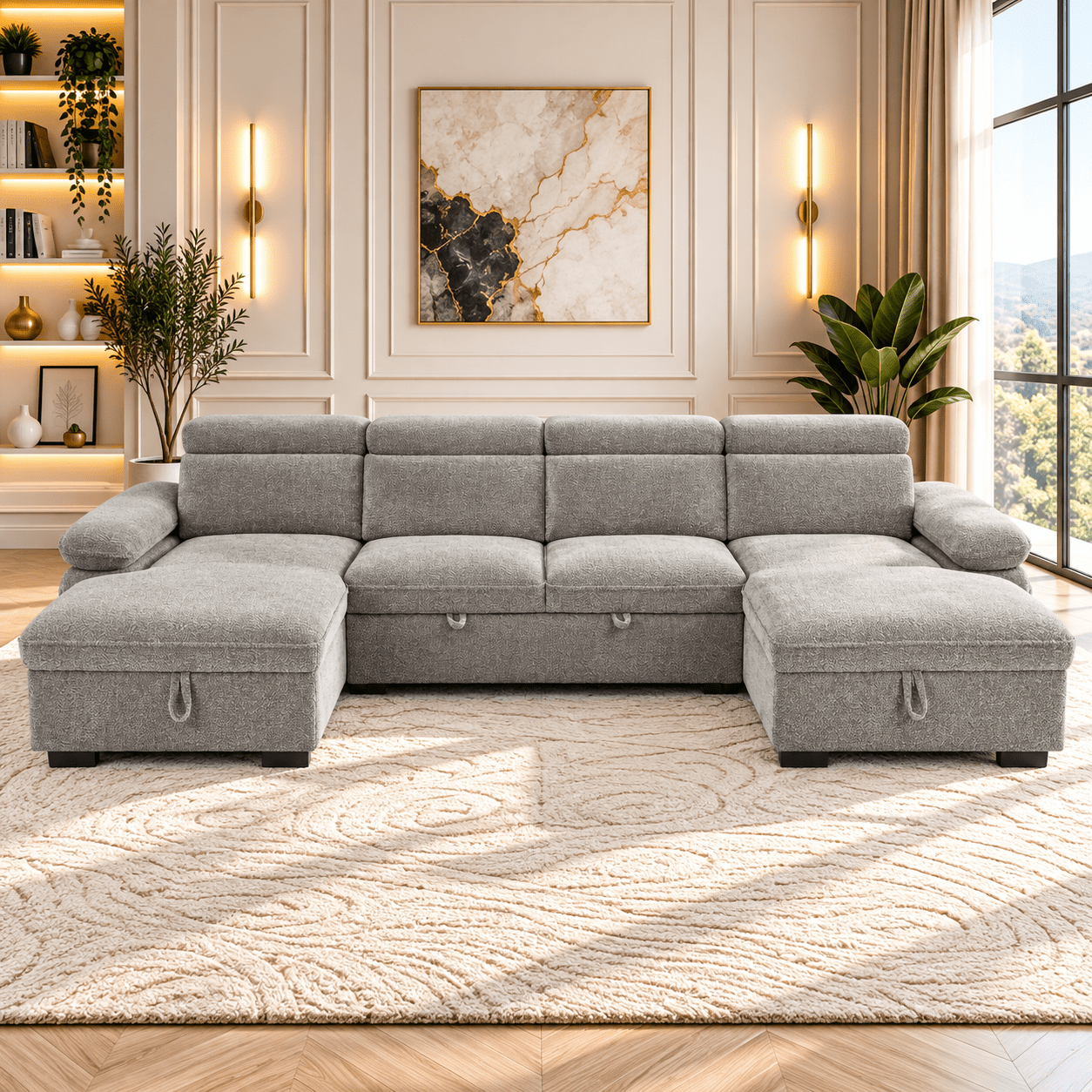Hudson U Shape Corner Sofabed In Grey - JustBed