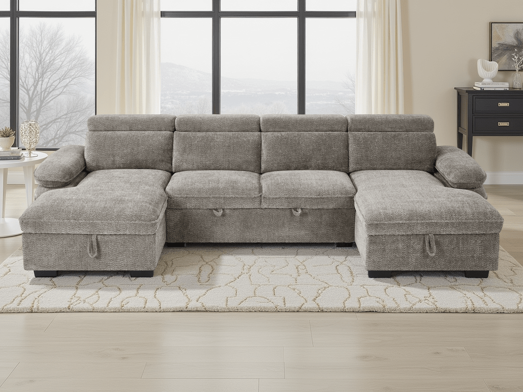 Hudson U Shape Corner Sofabed In Grey - JustBed
