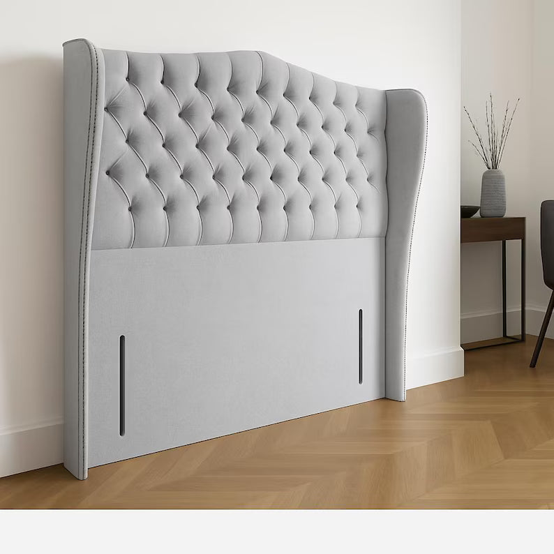 Patron Curved Winged Chesterfield Floor Standing Headboard in Plush Velvet