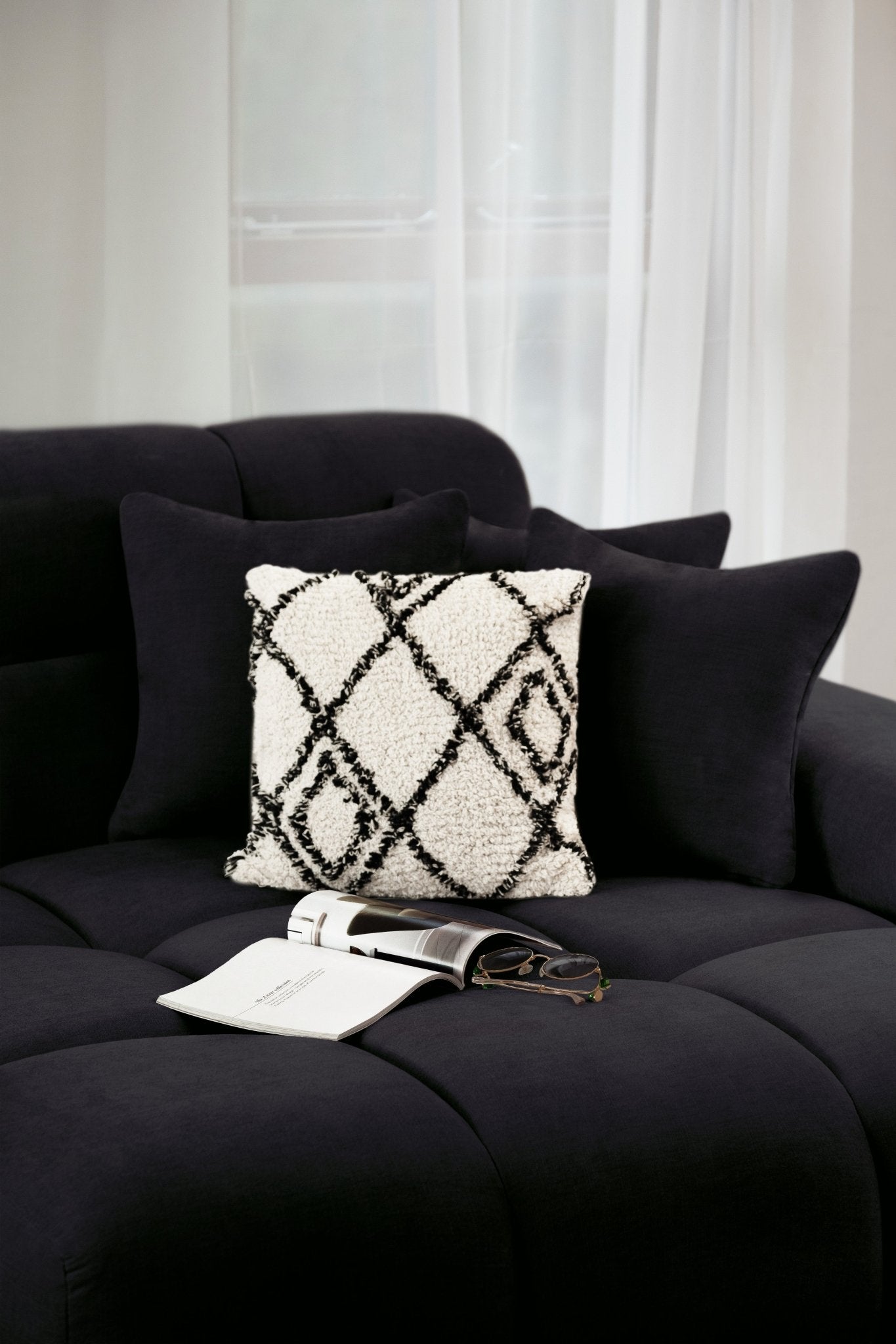 Jacob Left Hand Facing Corner Sofa In Black - JustBed
