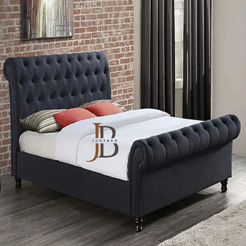 Lana Sleigh Bed Frame With Wooden Feet